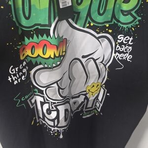 Black Graphic T-Shirt with Cartoon Design